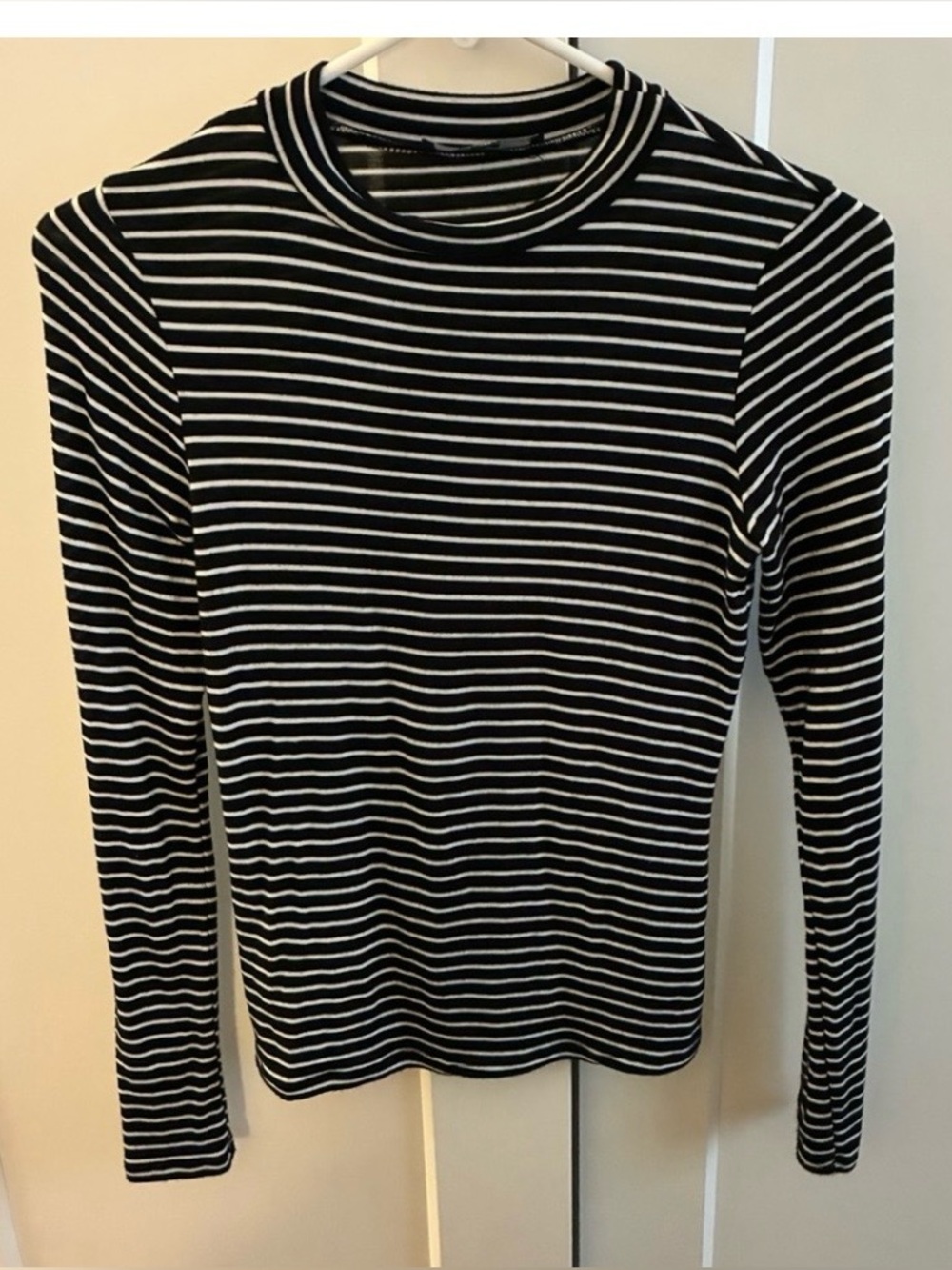Lulu's Black and White Striped Long Sleeve Mock Neck Top